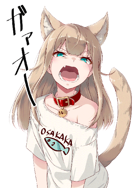 Anime picture 1000x1354 with original kinako (iyapan) 40hara single long hair tall image looking at viewer blush fringe open mouth simple background blonde hair standing white background animal ears tail animal tail aqua eyes cat ears off shoulder