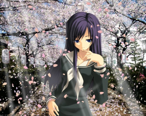 Anime picture 1280x1024 with maria-sama ga miteru studio deen ogasawara sachiko skirt petals skirt set tagme