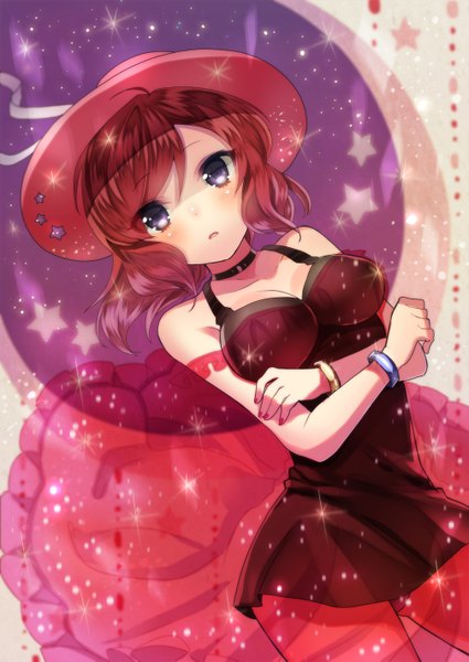 Anime picture 1007x1423 with love live! school idol project sunrise (studio) love live! nishikino maki hikari no single tall image looking at viewer blush short hair open mouth blue eyes red hair girl dress hat bracelet
