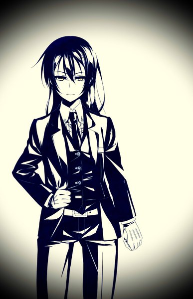 Anime picture 2000x3100 with love live! school idol project sunrise (studio) love live! sonoda umi sizuka (takuma0) single long hair tall image looking at viewer fringe highres standing open clothes open jacket monochrome butler girl gloves necktie jacket