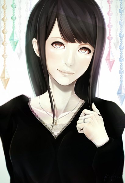 Anime picture 1200x1754 with original koyaya (sorano) single long hair tall image looking at viewer black hair brown eyes signed girl