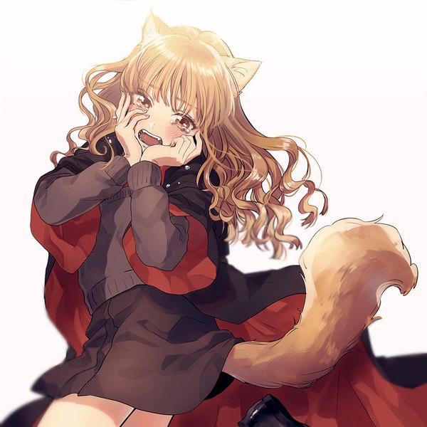 Anime picture 800x800 with harry potter hermione granger kirikawajuu single long hair looking at viewer blush fringe open mouth simple background brown hair standing white background brown eyes animal ears tail blunt bangs head tilt animal tail cat ears