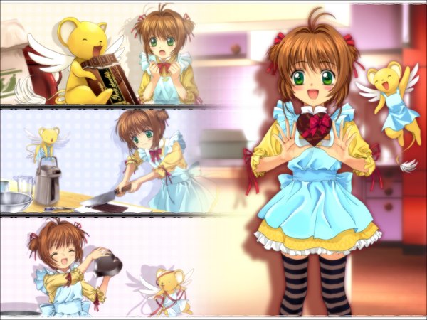 Anime picture 1600x1200 with card captor sakura clamp kinomoto sakura kero (cardcaptor sakura) mutsuki (moonknives) two side up lolita fashion