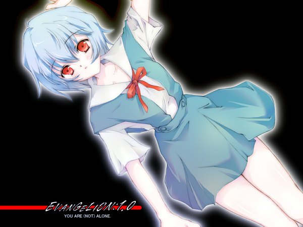 Anime picture 1024x768 with neon genesis evangelion gainax ayanami rei short hair red eyes blue hair uniform school uniform