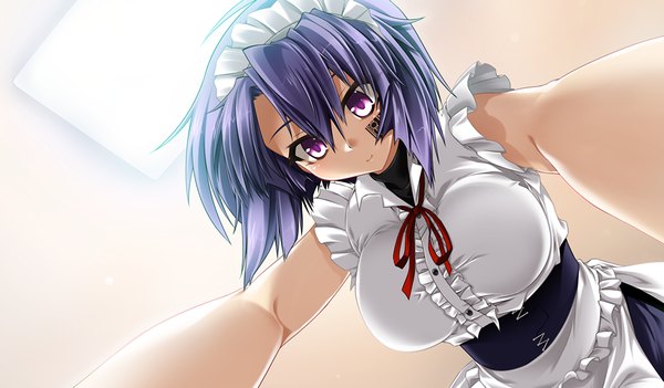 Anime picture 1536x900 with light erotic wide image purple eyes blue hair game cg maid girl