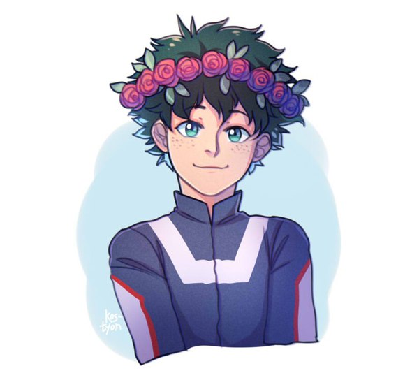 Anime picture 825x749 with boku no hero academia studio bones midoriya izuku kos-tyan single looking at viewer fringe short hair simple background smile white background signed upper body aqua eyes green hair portrait blue background freckles boy uniform