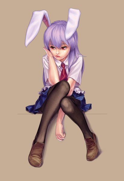 Anime-Bild 1693x2461 mit touhou reisen udongein inaba geister tall image red eyes purple hair bunny ears bunny girl girl pantyhose serafuku necktie bunny