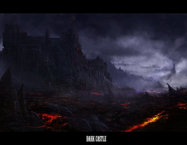 Аниме картинка 1286x1000 с оригинальное изображение ichiro matsura облако (облака) ночь тёмный фон дым гора (горы) пейзаж скала лава огонь замок (за́мок) утёс расплавленная порода