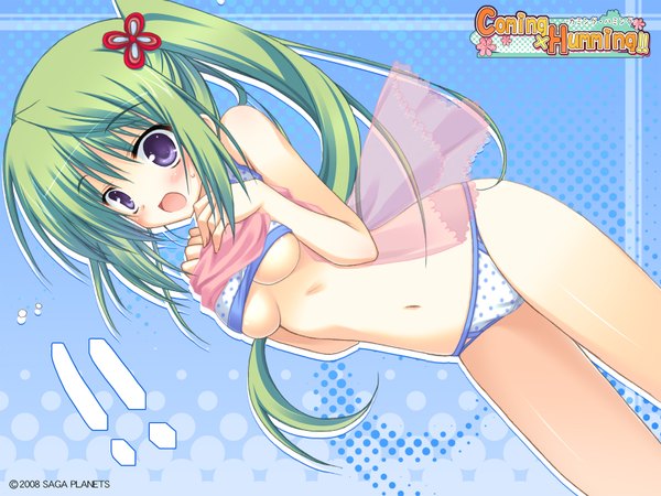 Anime picture 1600x1200 with coming x humming!! saga planets (studio) moribe (rabumanyo) light erotic green hair underboob shirt lift underwear panties