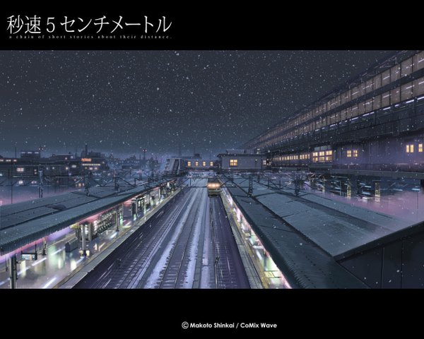 Anime picture 1280x1024 with 5 centimeters per second shinkai makoto snowing winter snow no people train comix wave