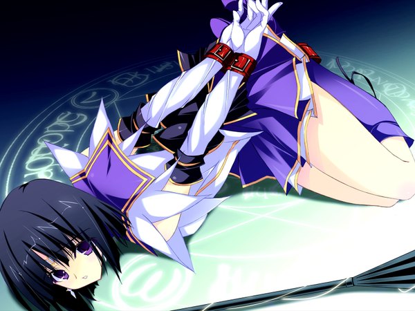 Anime picture 1600x1200 with bishoujo senshi sailor moon toei animation tomoe hotaru sailor saturn black hair purple eyes lying magic bondage bound hands girl gloves earrings elbow gloves