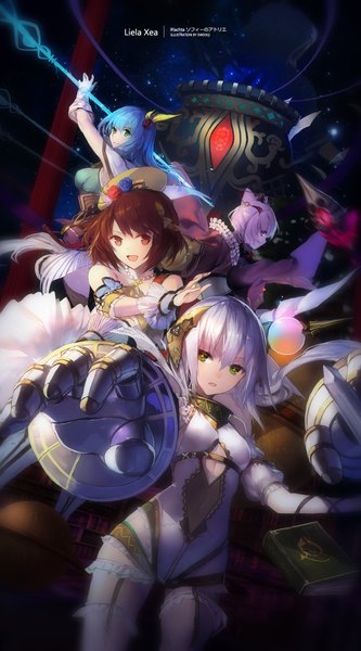 Anime picture 1181x2126 with atelier (series) atelier sophie gust (company) sophie neuenmuller plachta corneria leon (atelier) swd3e2 long hair tall image fringe short hair breasts smile hair between eyes brown hair bare shoulders multiple girls brown eyes green eyes