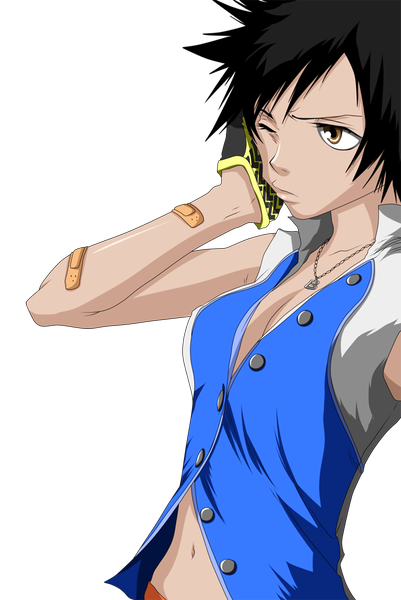 Anime picture 1000x1496 with bleach studio pierrot arisawa tatsuki rocky-ace single tall image short hair black hair brown eyes one eye closed wink coloring transparent background bandaid on arm girl gloves navel pendant bandaid