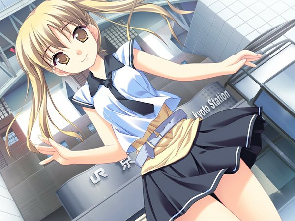 Anime picture 1024x768 with backstage (game) blonde hair brown eyes game cg girl
