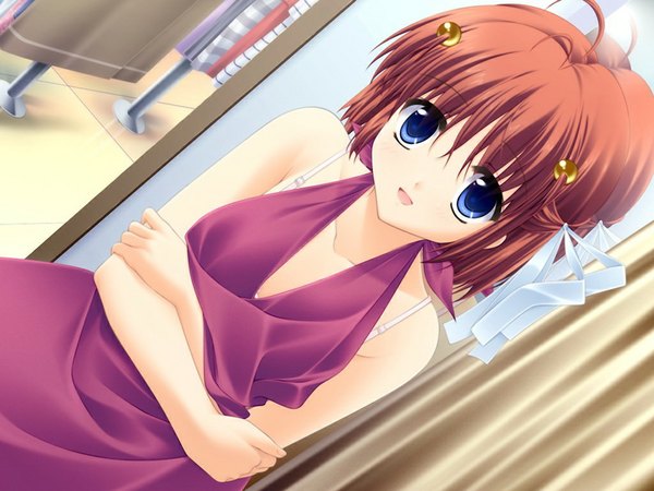 Anime picture 1024x768 with underbar summer kaizu sana short hair blue eyes game cg ahoge red hair girl