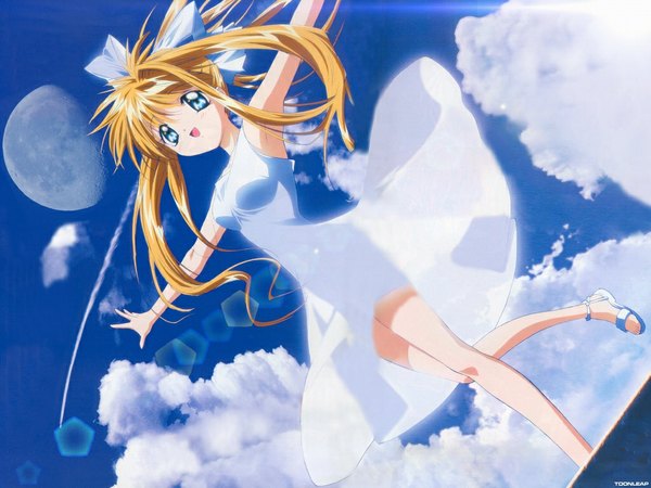Anime picture 1024x768 with air key (studio) kamio misuzu sky spread arms girl moon