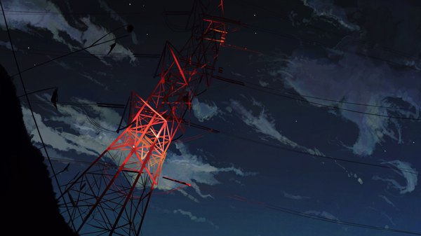 Anime picture 1920x1080 with original banishment highres wide image sky cloud (clouds) night wallpaper no people wire (wires) power lines