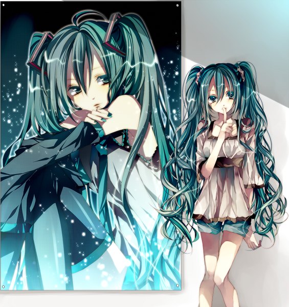 Anime-Bild 1600x1700 mit vocaloid hatsune miku tsukioka tsukiho tall image green eyes green hair girl