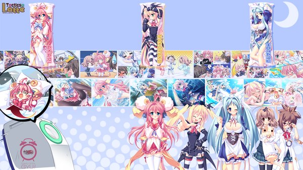 Anime picture 1920x1080 with long hair looking at viewer highres breasts open mouth light erotic blonde hair brown hair wide image large breasts multiple girls blue hair pink hair tail animal tail one eye closed light smile wink sunlight pantyshot