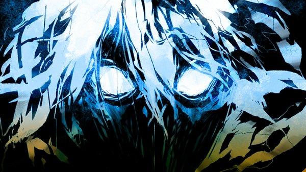 Anime picture 1024x576 with full metal daemon muramasa nitroplus minato kageaki single short hair wide image glowing close-up glowing eye (eyes) aura boy