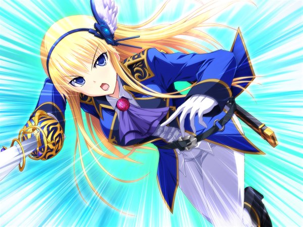 Anime picture 1600x1200 with duelist x engage violetta soleil long hair open mouth blue eyes blonde hair game cg girl sword