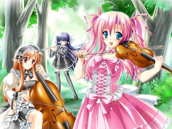Аниме картинка 1600x1200 с kamiya tomoe эльф музыкальная группа музыкальный инструмент скрипка смычок флейта виолончель