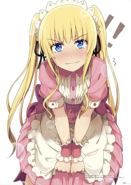 Anime picture 2476x3500 with saenai heroine no sodatekata a-1 pictures milky been! (ogipote) - anime yorozu ira hon (artbook) sawamura spencer eriri ogipote single long hair tall image looking at viewer blush highres blue eyes simple background blonde hair white background twintails scan short sleeves maid !