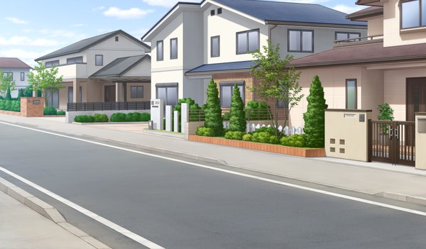 Anime picture 1024x600 with imouto paradise! wide image game cg no people plant (plants) tree (trees) window house road