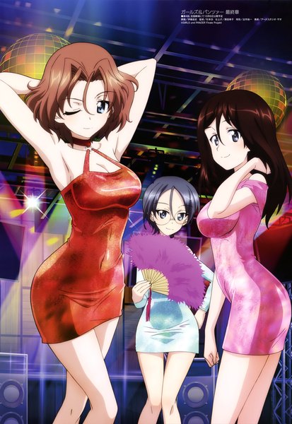 Anime picture 4081x5926 with girls und panzer megami magazine megumi (girls und panzer) rumi (girls und panzer) azumi (girls und panzer) itou takeshi long hair tall image looking at viewer blush fringe highres short hair breasts blue eyes light erotic smile hair between eyes brown hair large breasts