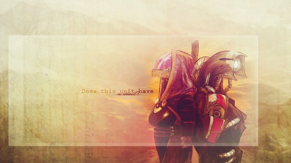 Anime picture 1920x1080 with mass effect mass effect 2 legion tali'zora vas neema highres wide image looking away profile inscription back to back girl gun hood robot spacesuit