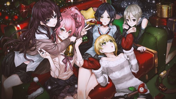 Anime picture 1920x1080 with idolmaster idolmaster cinderella girls ichinose shiki jougasaki mika hayami kanade miyamoto frederica shiomi shuuko infukun long hair highres short hair black hair blonde hair wide image multiple girls brown eyes pink hair purple hair pink eyes grey hair