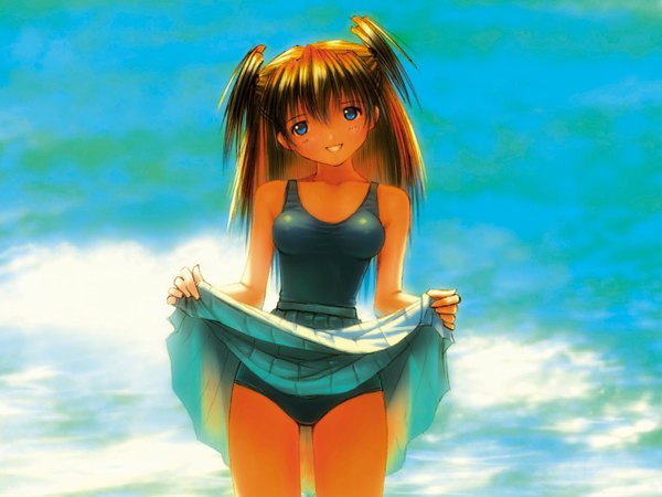 Anime picture 1280x960 with neon genesis evangelion gainax soryu asuka langley skirt swimsuit