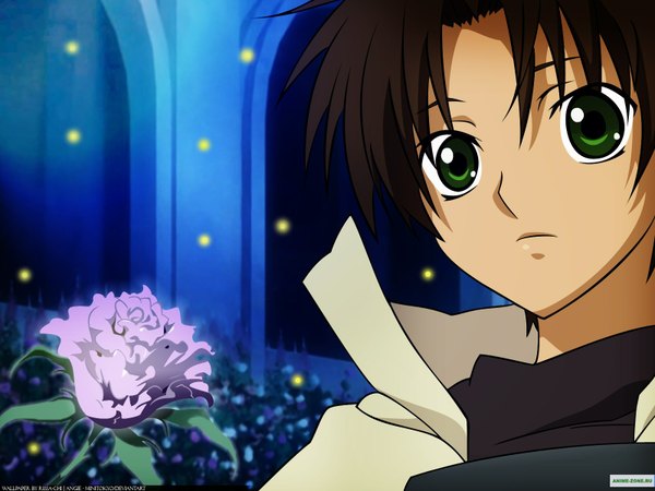 Anime picture 1600x1200 with 07-ghost studio deen teito klein brown hair green eyes boy flower (flowers) teito kurain
