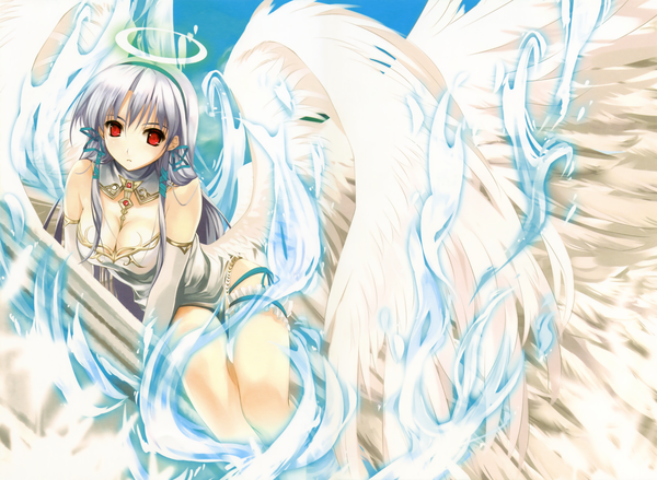 Anime picture 5517x4040 with misaki kurehito cradle (artist) highres light erotic red eyes angel wings