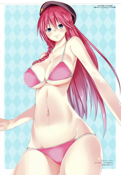 Anime picture 4854x6978 with trinity seven asami lilith nao akinari single long hair tall image blush highres breasts blue eyes light erotic smile large breasts absurdres red hair braid (braids) scan official art girl navel