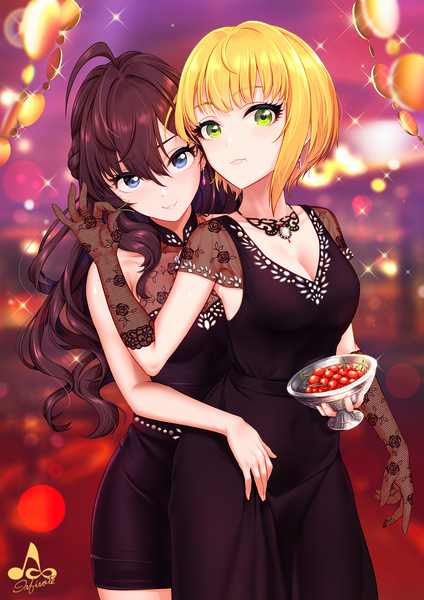 Anime picture 1300x1839 with idolmaster idolmaster cinderella girls idolmaster cinderella girls starlight stage ichinose shiki miyamoto frederica infinote long hair tall image looking at viewer blush fringe short hair breasts blue eyes blonde hair smile hair between eyes brown hair standing multiple girls