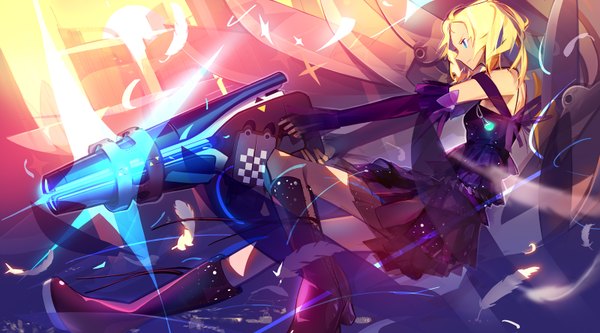 Anime picture 1600x888 with s4 league panamaman blue eyes blonde hair wide image girl gloves gun