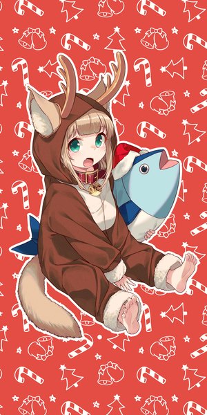 Anime picture 1250x2500 with original kinako (iyapan) 40hara single long hair tall image looking at viewer blush fringe open mouth simple background blonde hair sitting animal ears payot full body tail blunt bangs long sleeves animal tail