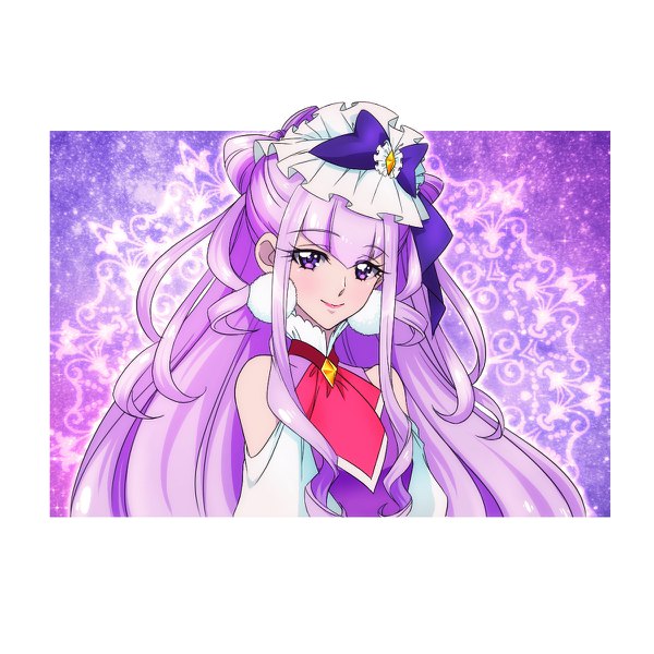 Anime picture 1200x1200 with precure hugtto! precure toei animation ruru amour cure amour venuschoarts single long hair looking at viewer fringe smile hair between eyes purple eyes bare shoulders payot purple hair upper body girl hair ornament earrings