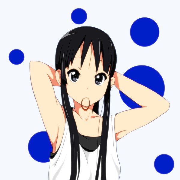 Anime picture 1000x1000 with k-on! kyoto animation akiyama mio kaiman single long hair looking at viewer black hair black eyes polka dot polka dot background girl
