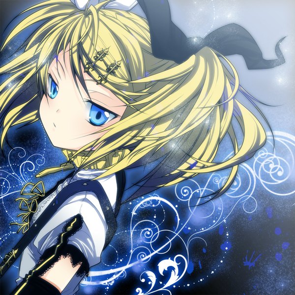 Anime picture 1000x1000 with vocaloid meltdown (vocaloid) kagamine rin kagamine rin (meltdown) kirino kasumu single short hair blue eyes blonde hair girl hair ornament