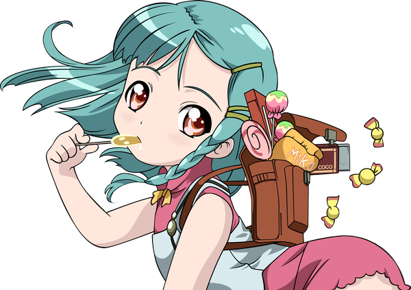 Anime picture 7032x4958 with simoun rimone negativezero single long hair looking at viewer highres red eyes braid (braids) aqua hair transparent background eating saliva vector rendered girl food sweets candy lollipop