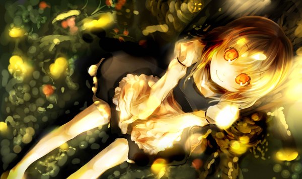 Anime picture 4040x2400 with touhou kirisame marisa naiyoupai single long hair looking at viewer highres blonde hair smile wide image sitting yellow eyes absurdres looking up against tree girl dress plant (plants) tree (trees)