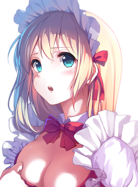 Anime picture 800x1087 with original caidychen single long hair tall image blush breasts blue eyes simple background blonde hair white background girl dress bow headdress