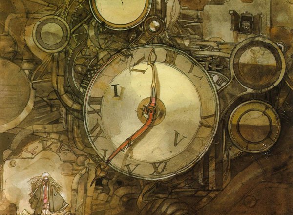 Anime picture 1200x881 with original amano yoshitaka single text steam punk boy clock number (numbers)