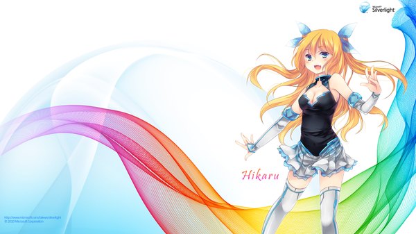 Anime picture 1920x1080 with os-tan microsoft aizawa hikaru single long hair highres open mouth blue eyes blonde hair wide image girl thighhighs bow hair bow detached sleeves miniskirt