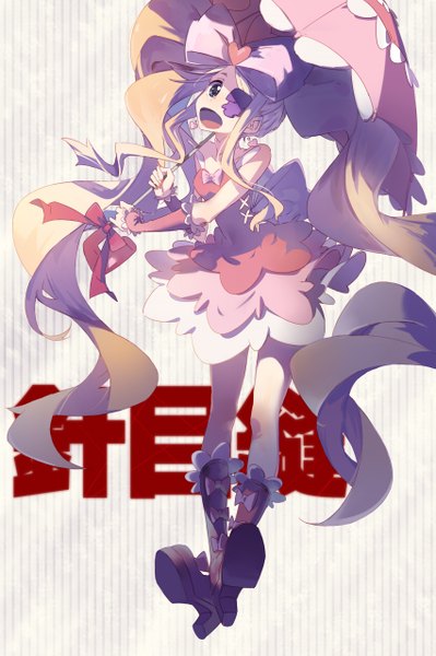 Anime picture 850x1278 with kill la kill studio trigger harime nui cici single tall image looking at viewer open mouth blue eyes blonde hair twintails full body very long hair high heels girl dress bow ribbon (ribbons) hair bow earrings