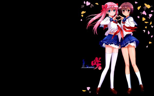 Anime picture 1680x1050 with saki haramura nodoka miyanaga saki wide image black background