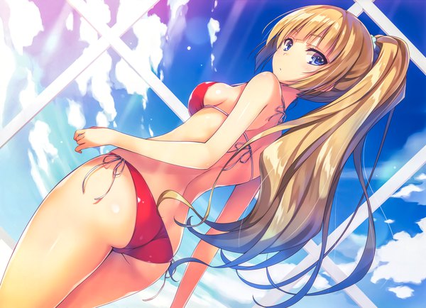 Anime picture 10272x7446 with youkoso jitsuryoku shijou shugi no kyoushitsu e karuizawa kei tomose shunsaku single long hair fringe highres breasts blue eyes light erotic brown hair standing payot absurdres sky cloud (clouds) ass ponytail looking back from behind