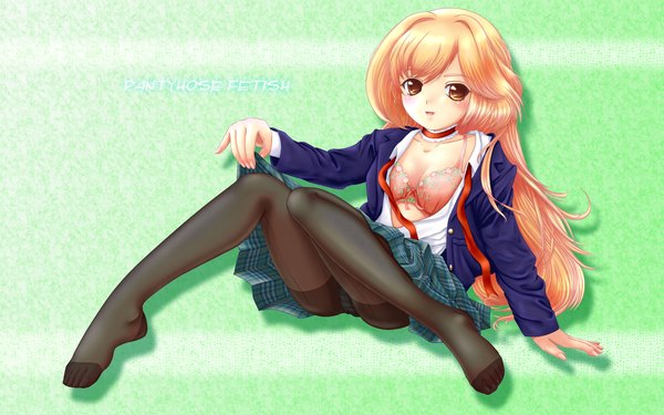 Anime picture 1920x1200 with original comma single long hair highres light erotic blonde hair wide image yellow eyes open clothes girl pantyhose